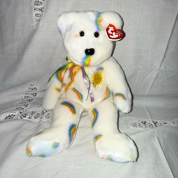 Rare 2002 Ty Beanie Buddy Cheery 15” Rainbow Sun Bear – Mint with Embroidered Ty - Picture 1 of 16